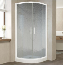 Душевой уголок Vegas Glass ZS 0080 01 02 профиль белый, стекло шиншилла, четверть круга, двери раздвижные