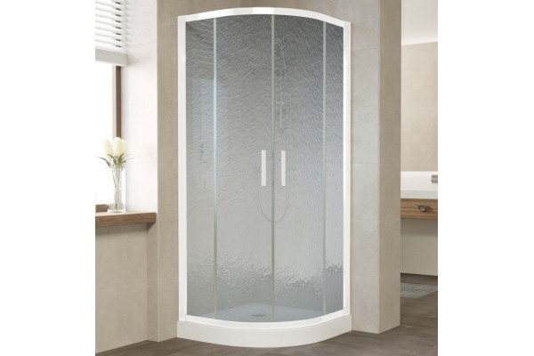 Душевой уголок Vegas Glass ZS 0080 01 02 профиль белый, стекло шиншилла, четверть круга, двери раздвижные
