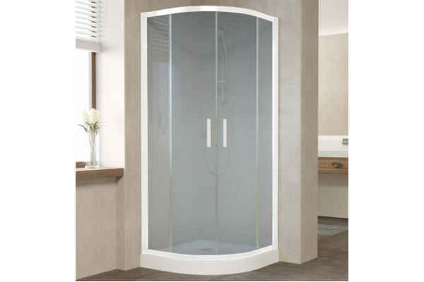 Душевой уголок Vegas Glass ZS 0080 01 10 профиль белый, стекло сатин, четверть круга, двери раздвижные