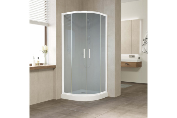 Душевой уголок Vegas Glass ZS 0080 01 10 профиль белый, стекло сатин, четверть круга, двери раздвижные