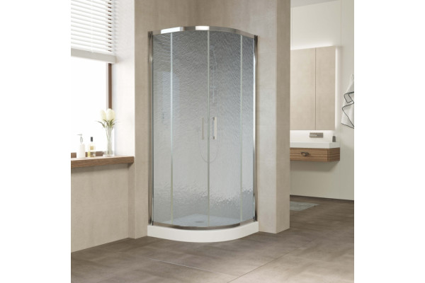 Душевой уголок Vegas Glass ZS 0080 08 02 профиль глянцевый хром, стекло шиншилла, четверть круга, двери раздвижные