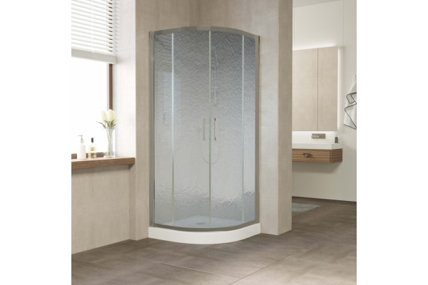 Душевой уголок Vegas Glass ZS 0080 07 02 профиль матовый хром, стекло шиншилла, четверть круга, двери раздвижные