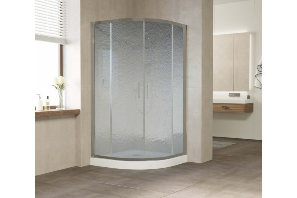 Душевой уголок Vegas Glass ZS 120 07 02 профиль матовый хром, стекло шиншилла, четверть круга, двери раздвижные