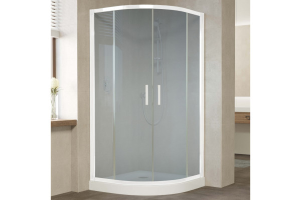 Душевой уголок Vegas Glass ZS 110 01 10 профиль белый, стекло сатин, четверть круга, двери раздвижные