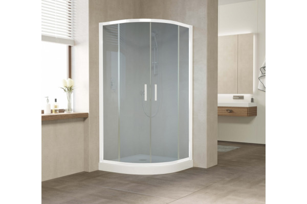 Душевой уголок Vegas Glass ZS 110 01 10 профиль белый, стекло сатин, четверть круга, двери раздвижные
