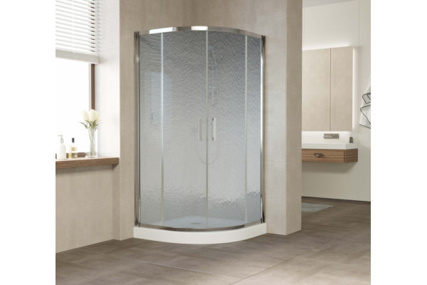Душевой уголок Vegas Glass ZS 110 08 02 профиль глянцевый хром, стекло шиншилла, четверть круга, двери раздвижные