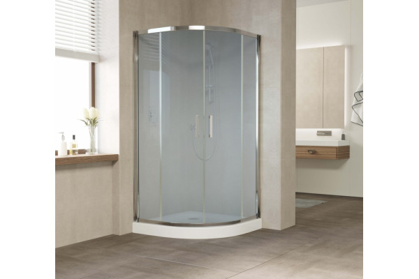 Душевой уголок Vegas Glass ZS 110 08 10 профиль глянцевый хром, стекло сатин, четверть круга, двери раздвижные
