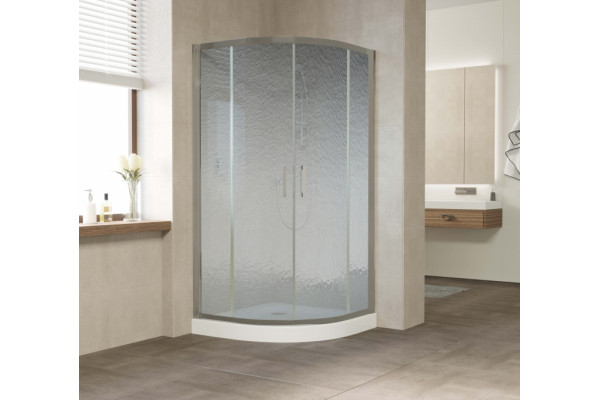 Душевой уголок Vegas Glass ZS 110 07 02 профиль матовый хром, стекло шиншилла, четверть круга, двери раздвижные
