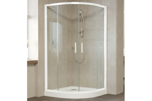 Душевой уголок Vegas Glass ZS 120 01 01 профиль белый, стекло прозрачное, четверть круга, двери раздвижные