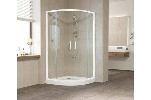 Душевой уголок Vegas Glass ZS 120 01 01 профиль белый, стекло прозрачное, четверть круга, двери раздвижные