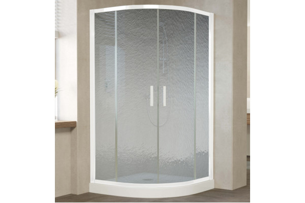 Душевой уголок Vegas Glass ZS 120 01 02 профиль белый, стекло шиншилла, четверть круга, двери раздвижные