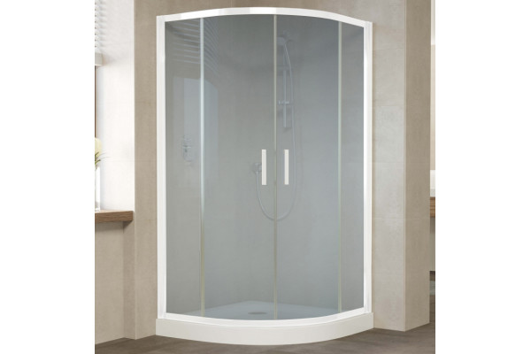 Душевой уголок Vegas Glass ZS 120 01 10 профиль белый, стекло сатин, четверть круга, двери раздвижные