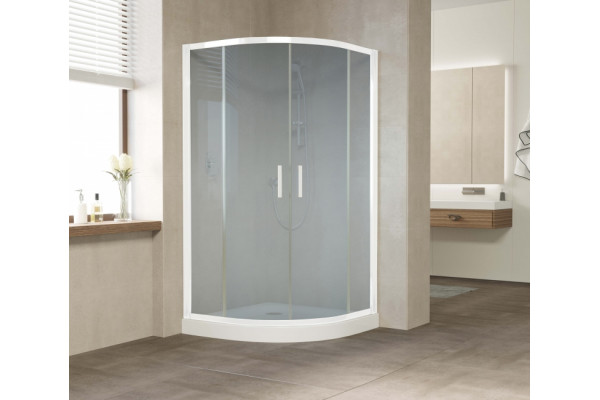 Душевой уголок Vegas Glass ZS 120 01 10 профиль белый, стекло сатин, четверть круга, двери раздвижные