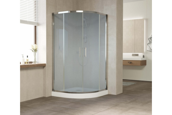 Душевой уголок Vegas Glass ZS 120 08 10 профиль глянцевый хром, стекло сатин, четверть круга, двери раздвижные