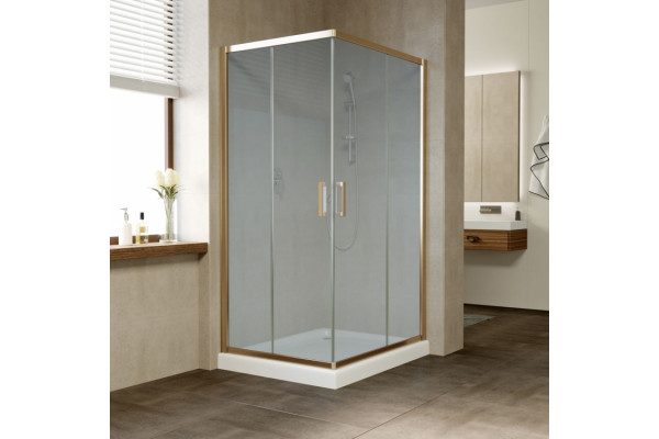 Душевой уголок Vegas Glass ZA-F 90*80 05 10 профиль бронза, стекло сатин, прямоугольный, двери раздвижные