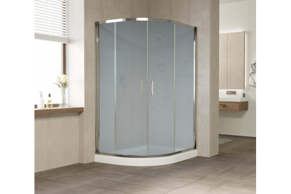 Душевой уголок Vegas Glass ZS-F 120*110 08 10 профиль глянцевый хром, стекло сатин, прямоугольный-асимметричный, двери раздвижные