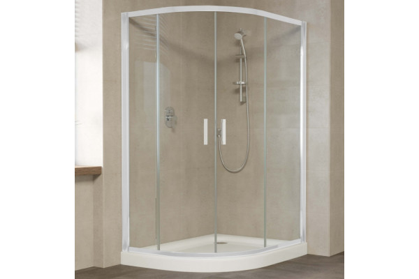 Душевой уголок Vegas Glass ZS-F 120*110 01 01 профиль белый, стекло прозрачное, прямоугольный-асимметричный, двери раздвижные