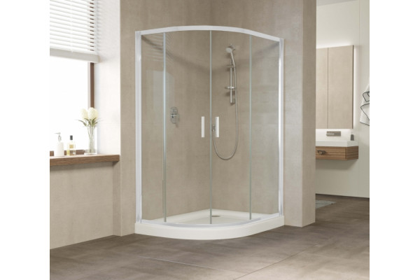Душевой уголок Vegas Glass ZS-F 120*110 01 01 профиль белый, стекло прозрачное, прямоугольный-асимметричный, двери раздвижные