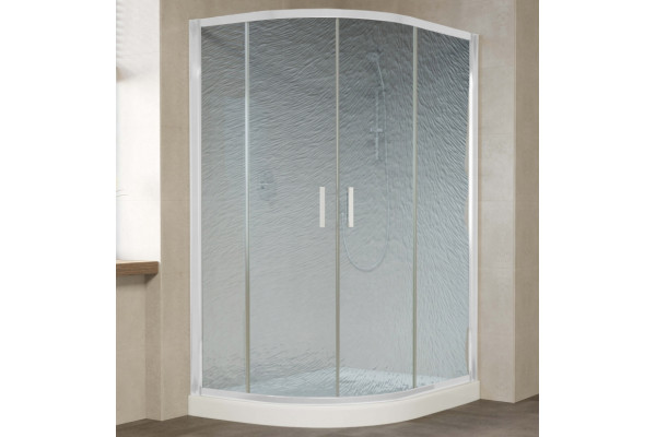Душевой уголок Vegas Glass ZS-F 120*110 01 02 профиль белый, стекло шиншилла, прямоугольный-асимметричный, двери раздвижные
