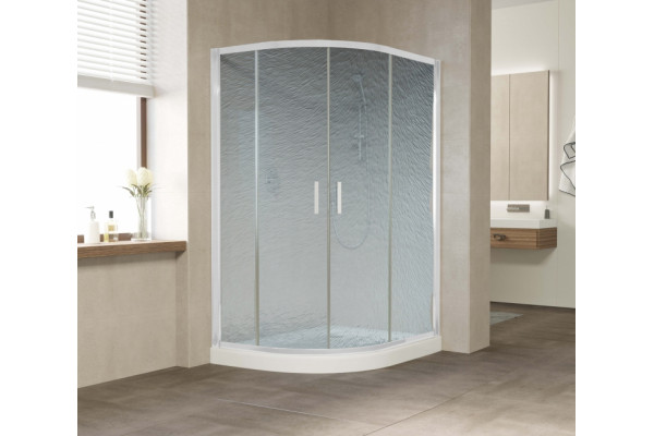 Душевой уголок Vegas Glass ZS-F 120*110 01 02 профиль белый, стекло шиншилла, прямоугольный-асимметричный, двери раздвижные
