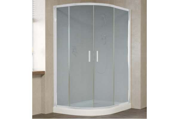 Душевой уголок Vegas Glass ZS-F 120*110 01 10 профиль белый, стекло сатин, прямоугольный-асимметричный, двери раздвижные