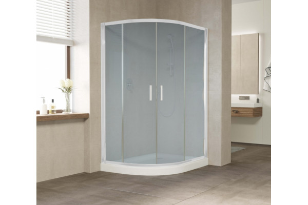 Душевой уголок Vegas Glass ZS-F 120*110 01 10 профиль белый, стекло сатин, прямоугольный-асимметричный, двери раздвижные