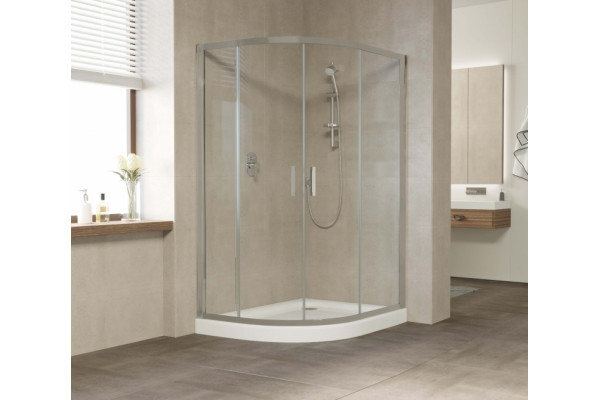 Душевой уголок Vegas Glass ZS-F 120*110 07 01 профиль матовый хром, стекло прозрачное, прямоугольный-асимметричный, двери раздвижные