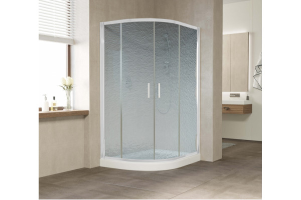 Душевой уголок Vegas Glass ZS-F 120*90 01 02 профиль белый, стекло шиншилла, прямоугольный-асимметричный, двери раздвижные