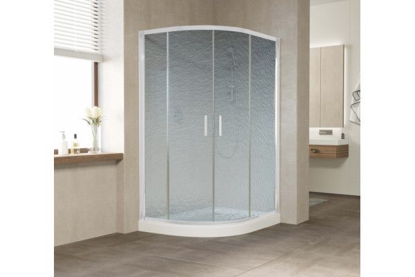 Душевой уголок Vegas Glass ZS-F 120*100 01 02 профиль белый, стекло шиншилла, прямоугольный-асимметричный, двери раздвижные