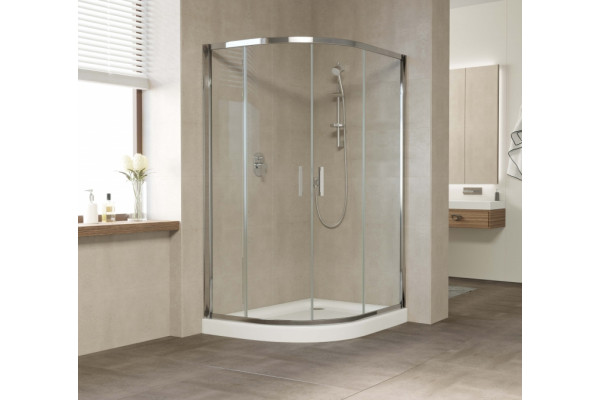 Душевой уголок Vegas Glass ZS-F 120*100 08 01 профиль глянцевый хром, стекло прозрачное, прямоугольный-асимметричный, двери раздвижные