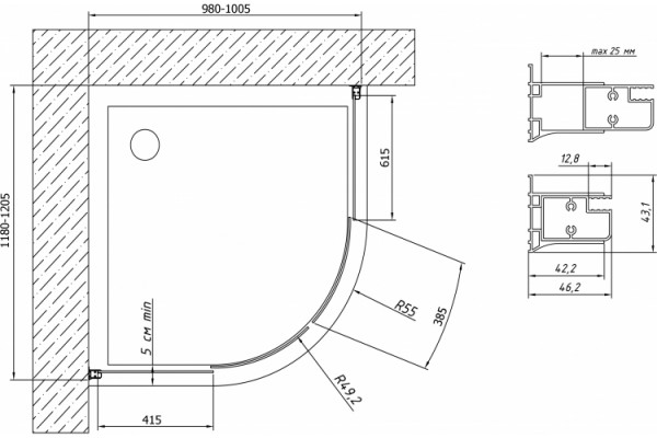 Душевой уголок Vegas Glass ZS-F 120*100 08 01 профиль глянцевый хром, стекло прозрачное, прямоугольный-асимметричный, двери раздвижные