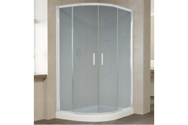 Душевой уголок Vegas Glass ZS-F 120*90 01 10 профиль белый, стекло сатин, прямоугольный-асимметричный, двери раздвижные