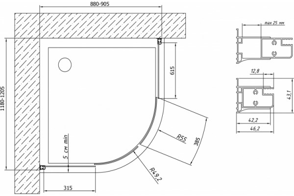 Душевой уголок Vegas Glass ZS-F 120*90 01 10 профиль белый, стекло сатин, прямоугольный-асимметричный, двери раздвижные