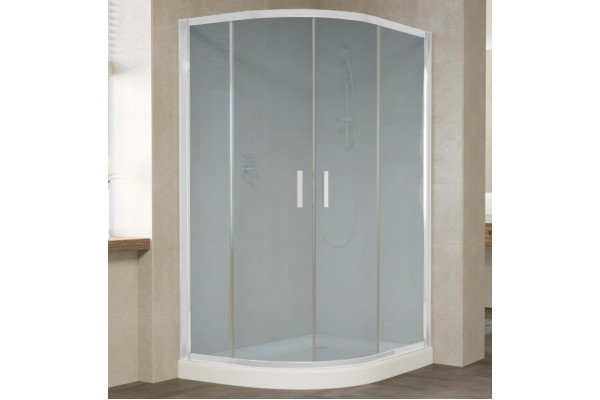 Душевой уголок Vegas Glass ZS-F 120*100 01 10 профиль белый, стекло сатин, прямоугольный-асимметричный, двери раздвижные