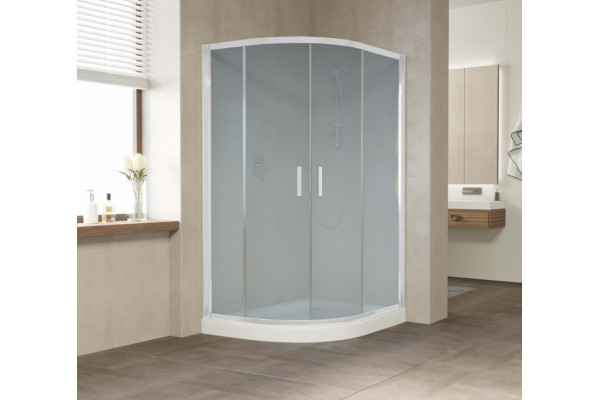 Душевой уголок Vegas Glass ZS-F 120*100 01 10 профиль белый, стекло сатин, прямоугольный-асимметричный, двери раздвижные