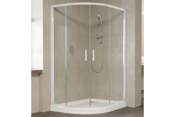 Душевой уголок Vegas Glass ZS-F 120*100 01 01 профиль белый, стекло прозрачное, прямоугольный-асимметричный, двери раздвижные