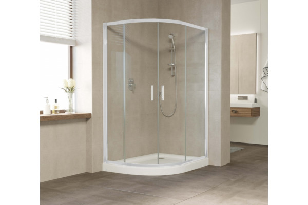 Душевой уголок Vegas Glass ZS-F 120*100 01 01 профиль белый, стекло прозрачное, прямоугольный-асимметричный, двери раздвижные