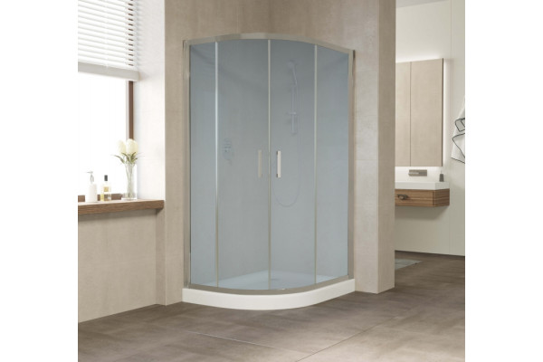Душевой уголок Vegas Glass ZS-F 110*100 07 10 профиль матовый хром, стекло сатин, прямоугольный-асимметричный, двери раздвижные