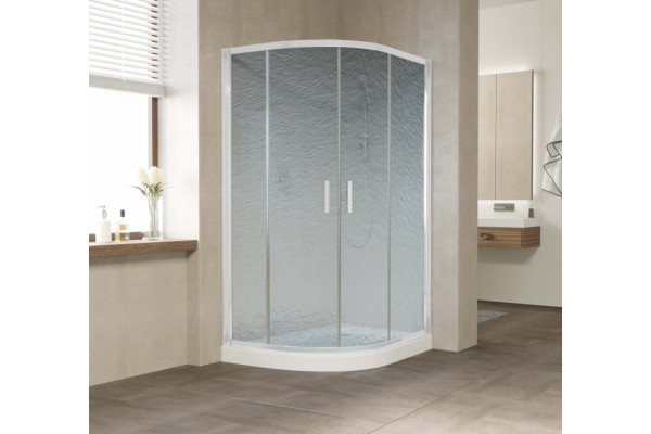 Душевой уголок Vegas Glass ZS-F 120*80 01 02 профиль белый, стекло шиншилла, прямоугольный-асимметричный, двери раздвижные