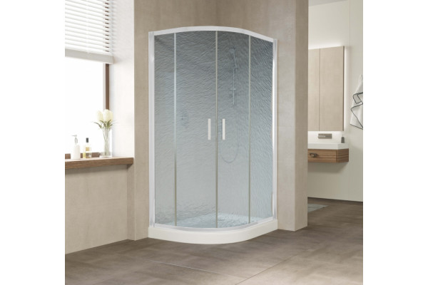 Душевой уголок Vegas Glass ZS-F 110*80 01 02 профиль белый, стекло шиншилла, прямоугольный-асимметричный, двери раздвижные