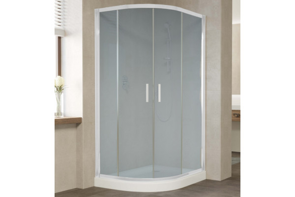 Душевой уголок Vegas Glass ZS-F 110*80 01 10 профиль белый, стекло сатин, прямоугольный-асимметричный, двери раздвижные