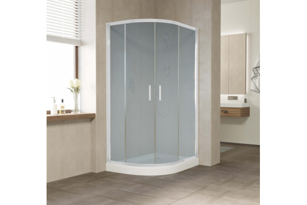 Душевой уголок Vegas Glass ZS-F 110*80 01 10 профиль белый, стекло сатин, прямоугольный-асимметричный, двери раздвижные
