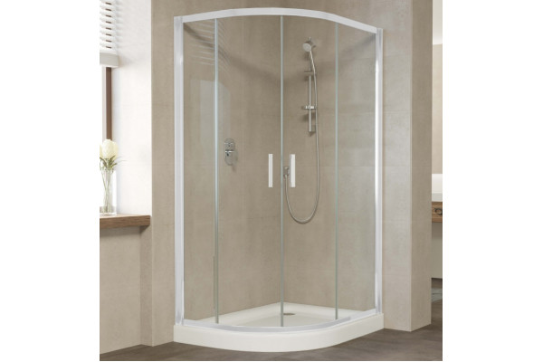 Душевой уголок Vegas Glass ZS-F 110*90 01 01 профиль белый, стекло прозрачное, прямоугольный-асимметричный, двери раздвижные