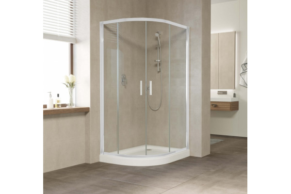 Душевой уголок Vegas Glass ZS-F 110*90 01 01 профиль белый, стекло прозрачное, прямоугольный-асимметричный, двери раздвижные