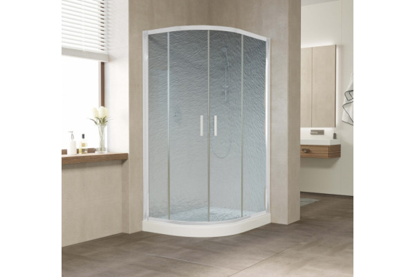 Душевой уголок Vegas Glass ZS-F 110*90 01 02 профиль белый, стекло шиншилла, прямоугольный-асимметричный, двери раздвижные