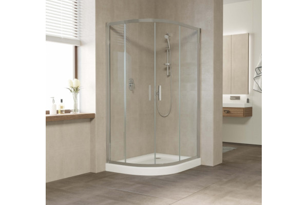 Душевой уголок Vegas Glass ZS-F 110*90 07 01 профиль матовый хром, стекло прозрачное, прямоугольный-асимметричный, двери раздвижные