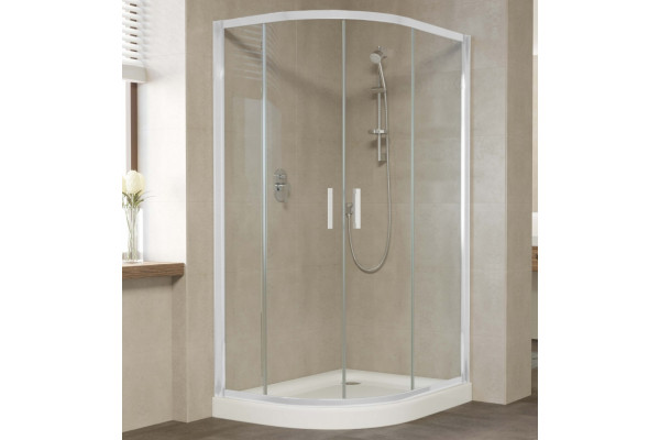 Душевой уголок Vegas Glass ZS-F 110*100 01 01 профиль белый, стекло прозрачное, прямоугольный-асимметричный, двери раздвижные