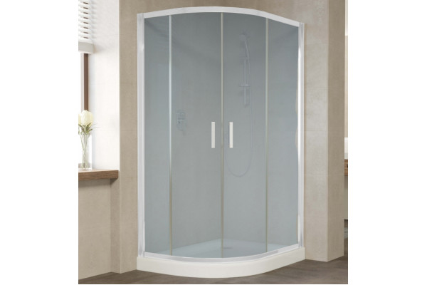 Душевой уголок Vegas Glass ZS-F 110*100 01 10 профиль белый, стекло сатин, прямоугольный-асимметричный, двери раздвижные