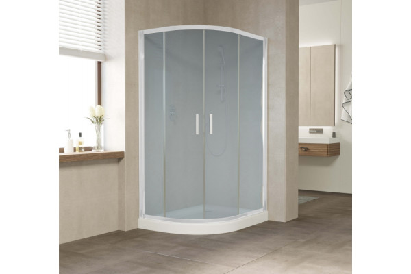 Душевой уголок Vegas Glass ZS-F 110*100 01 10 профиль белый, стекло сатин, прямоугольный-асимметричный, двери раздвижные
