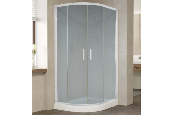 Душевой уголок Vegas Glass ZS-F 100*80 01 10 профиль белый, стекло сатин, прямоугольный-асимметричный, двери раздвижные